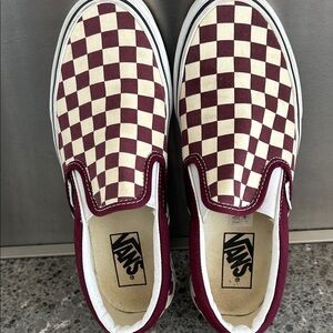 Vans Checkerboard Slip-On Sneakers - Burgundy & Off-White